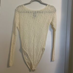 Cream Lace Long Sleeve Bodysuit